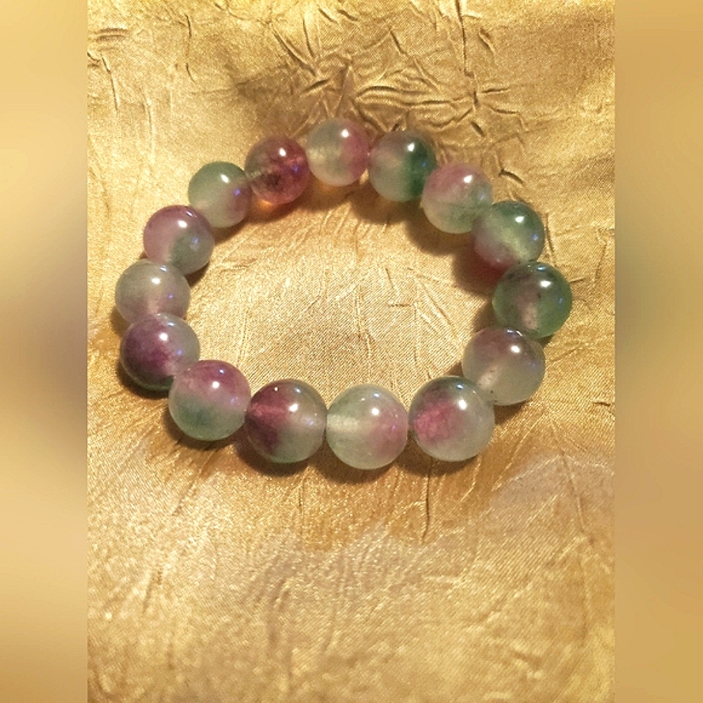 Stunning Tricolor Jade Bracelet- Cleansed, Charged, Healing Genuine Jade